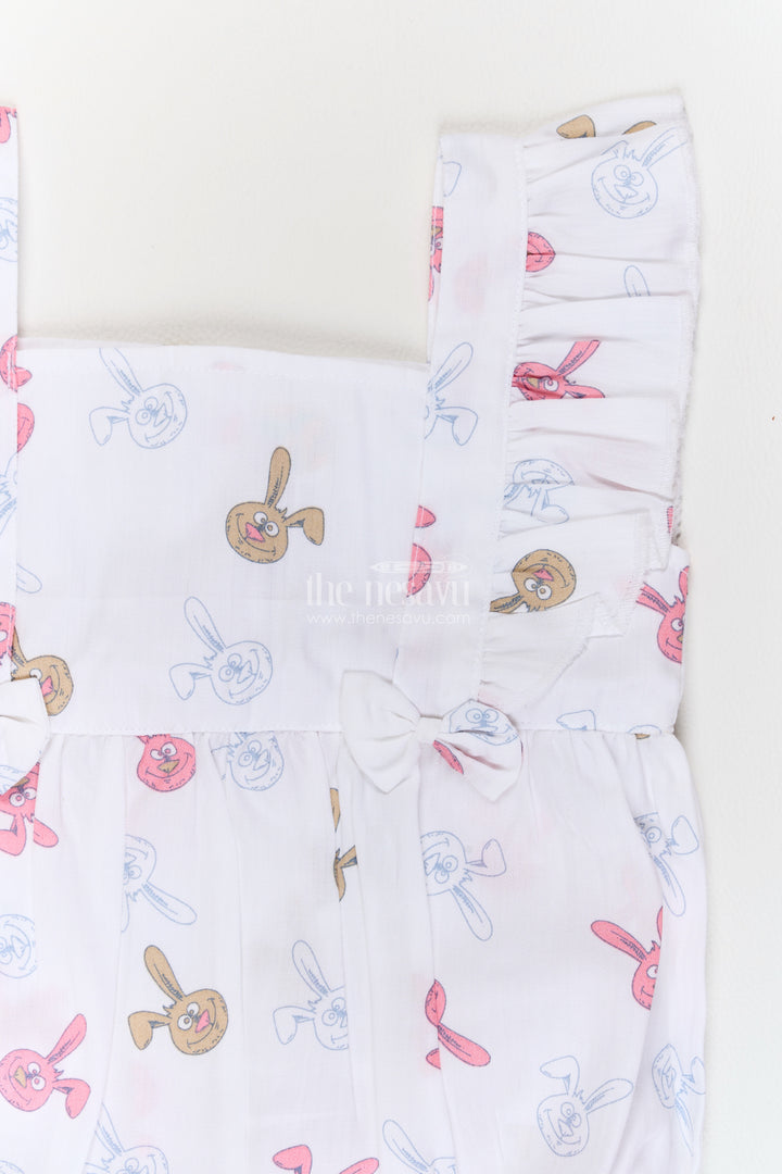 Baby White Rabbit Print Ruffle Cotton Romper