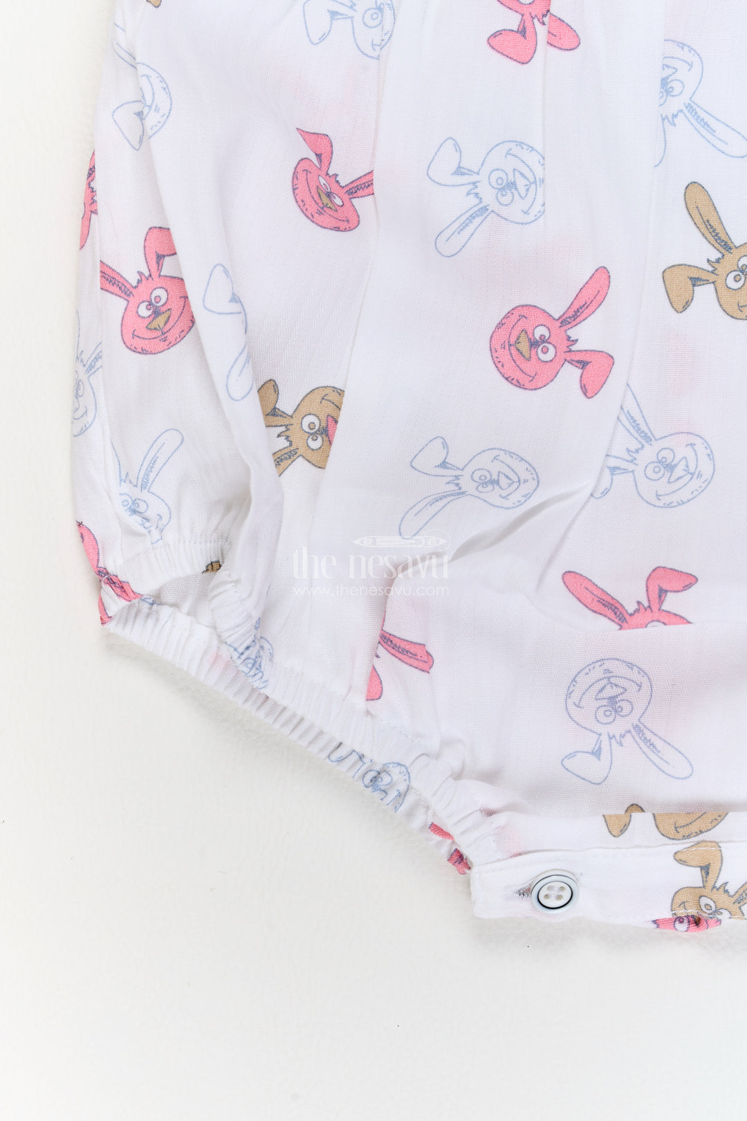 Baby White Rabbit Print Ruffle Cotton Romper