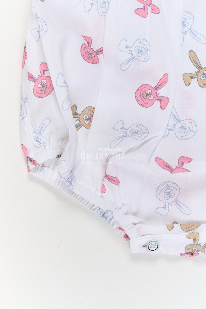 Baby White Rabbit Print Ruffle Cotton Romper