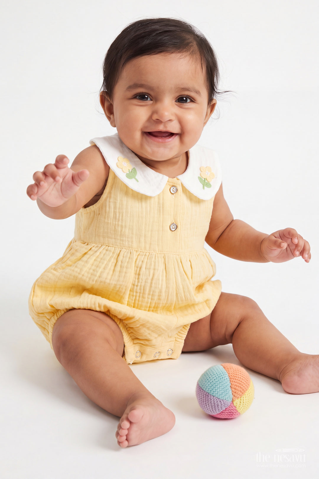 Baby Yellow Flower Collar Muslin Cotton Romper