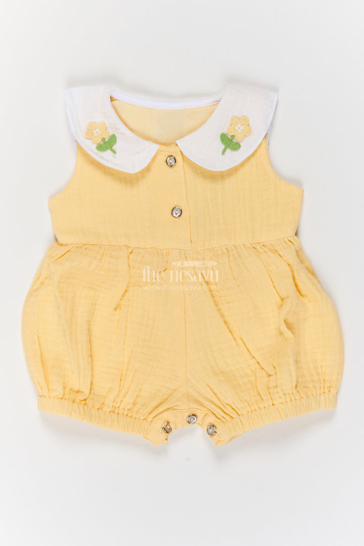 Baby Yellow Flower Collar Muslin Cotton Romper