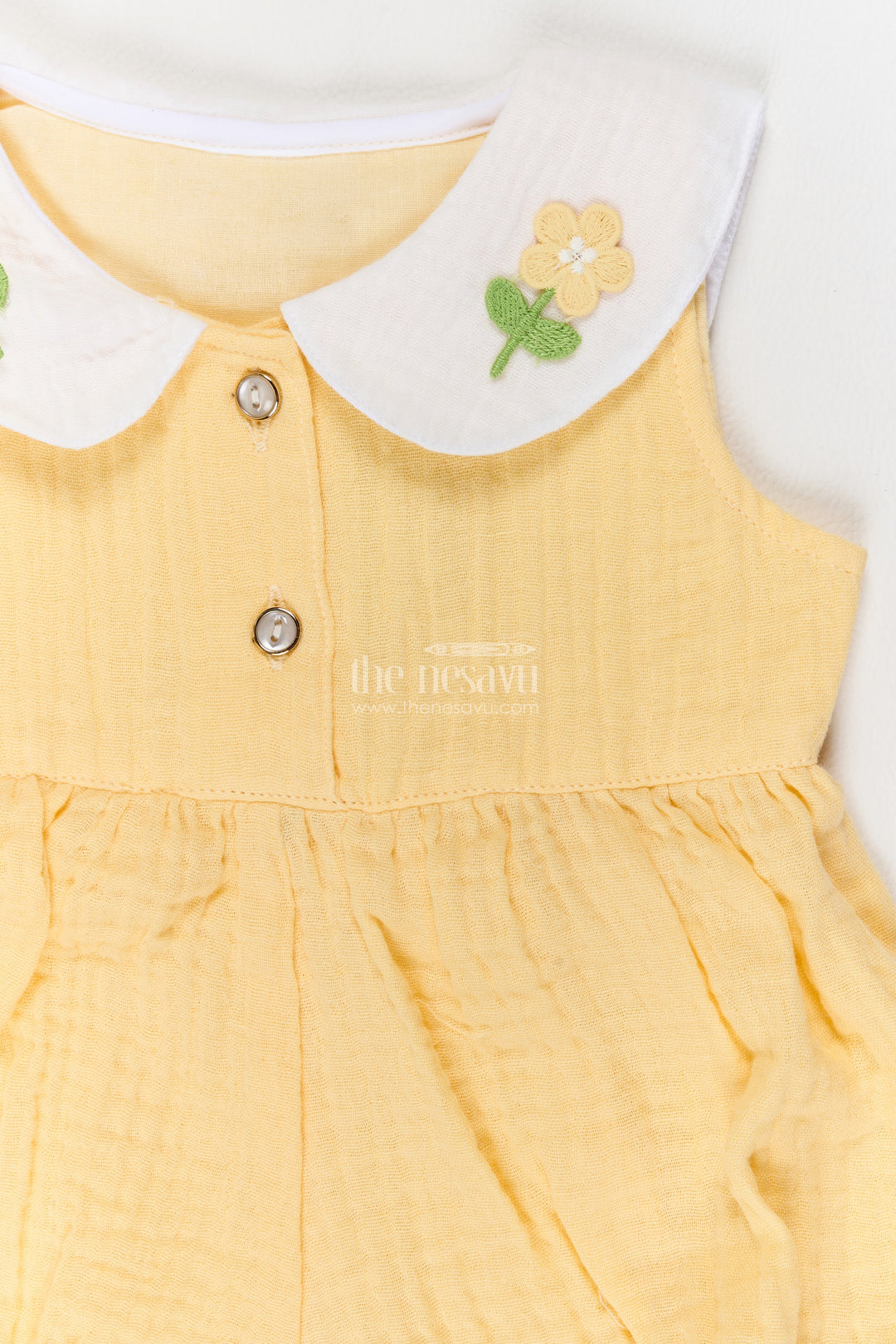 Baby Yellow Flower Collar Muslin Cotton Romper
