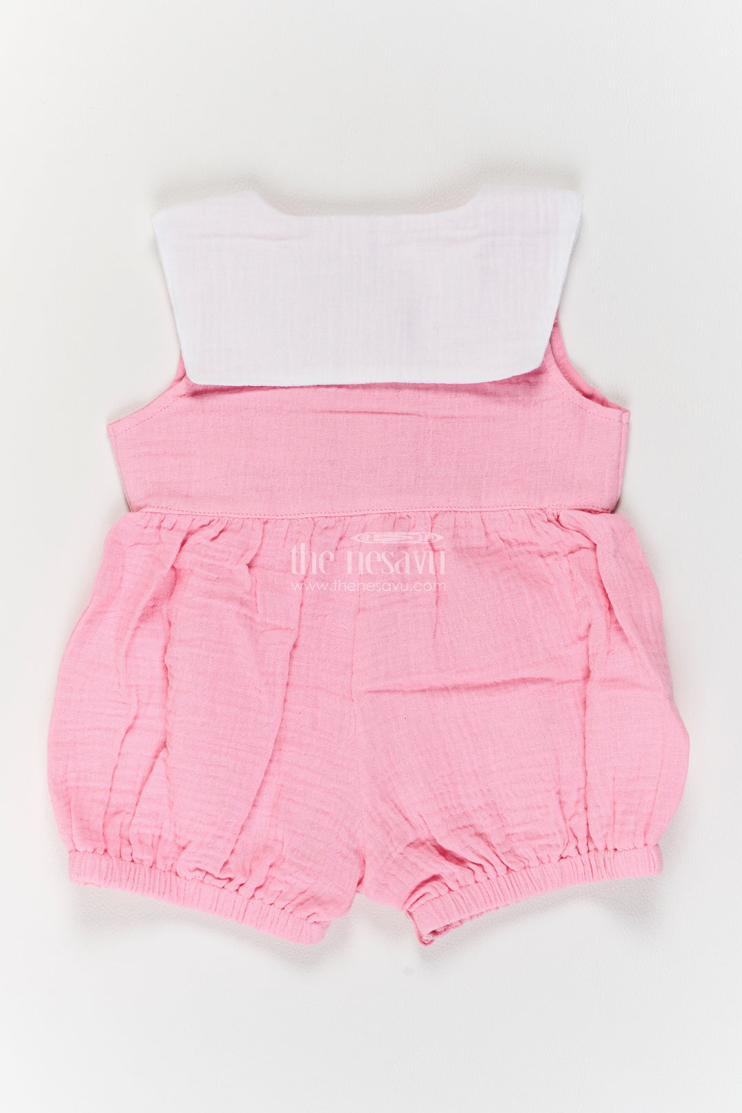 Baby Muslin Cotton Romper in Pink with Petal Collar