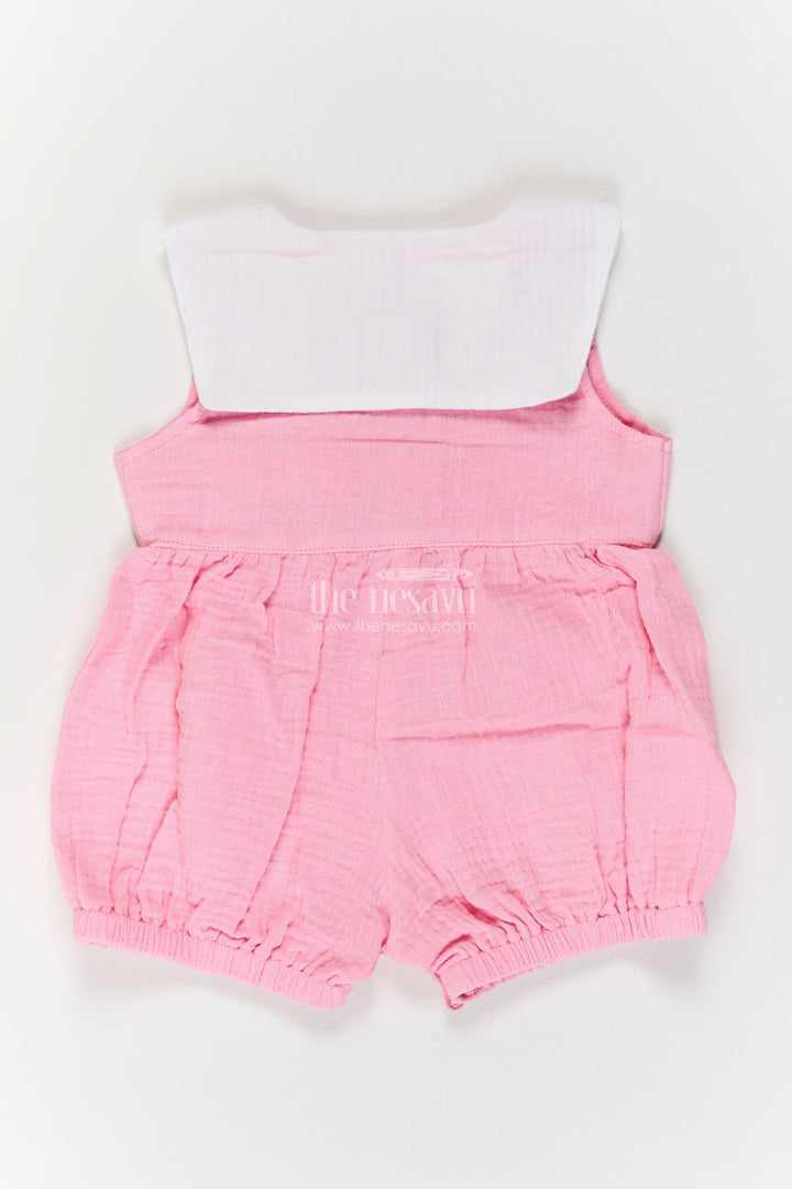 Baby Muslin Cotton Romper in Pink with Petal Collar