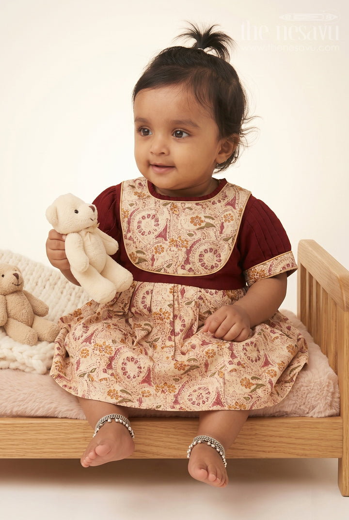 Regal Paisley Print Toddler Dressmaroon Elegance
