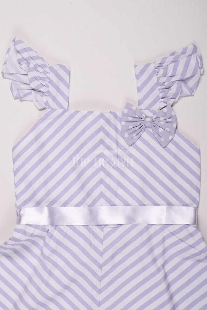 Gray Striped Cotton Frock with Cap Sleeves and Bow