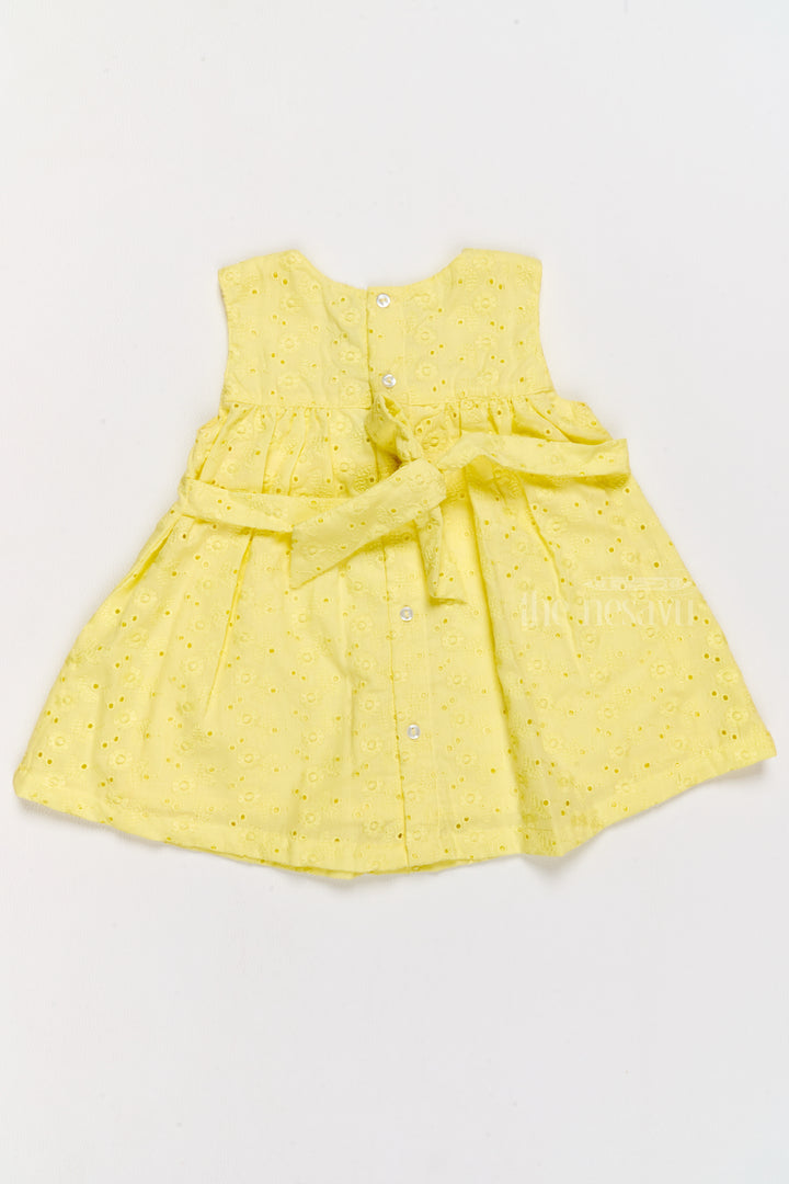 Yellow SelfEmbroidered Cotton Frock with Bloomers