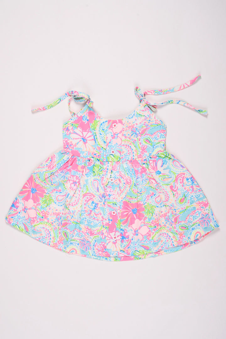 Girls Multicolor Cotton Sundress with Paisley Print and Adjustable Straps for Casual Summer Days