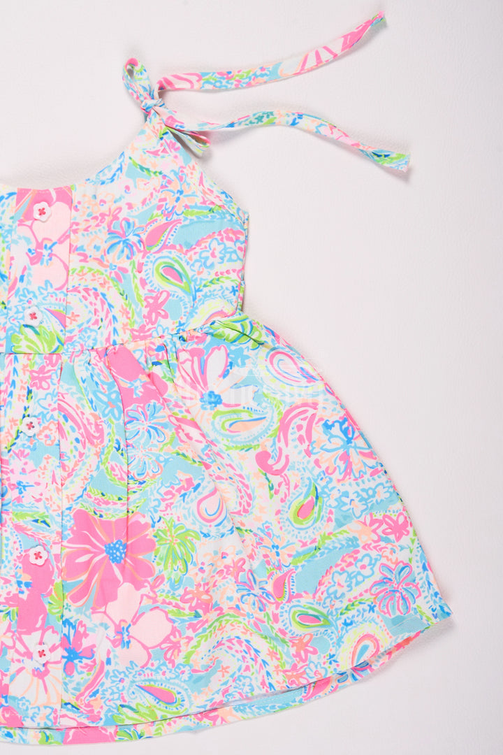 Girls Multicolor Cotton Sundress with Paisley Print and Adjustable Straps for Casual Summer Days