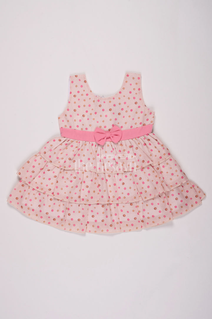 Girls Pink Brasso Dress with Polka Dot Print and Layered Skirt for Special Occasions