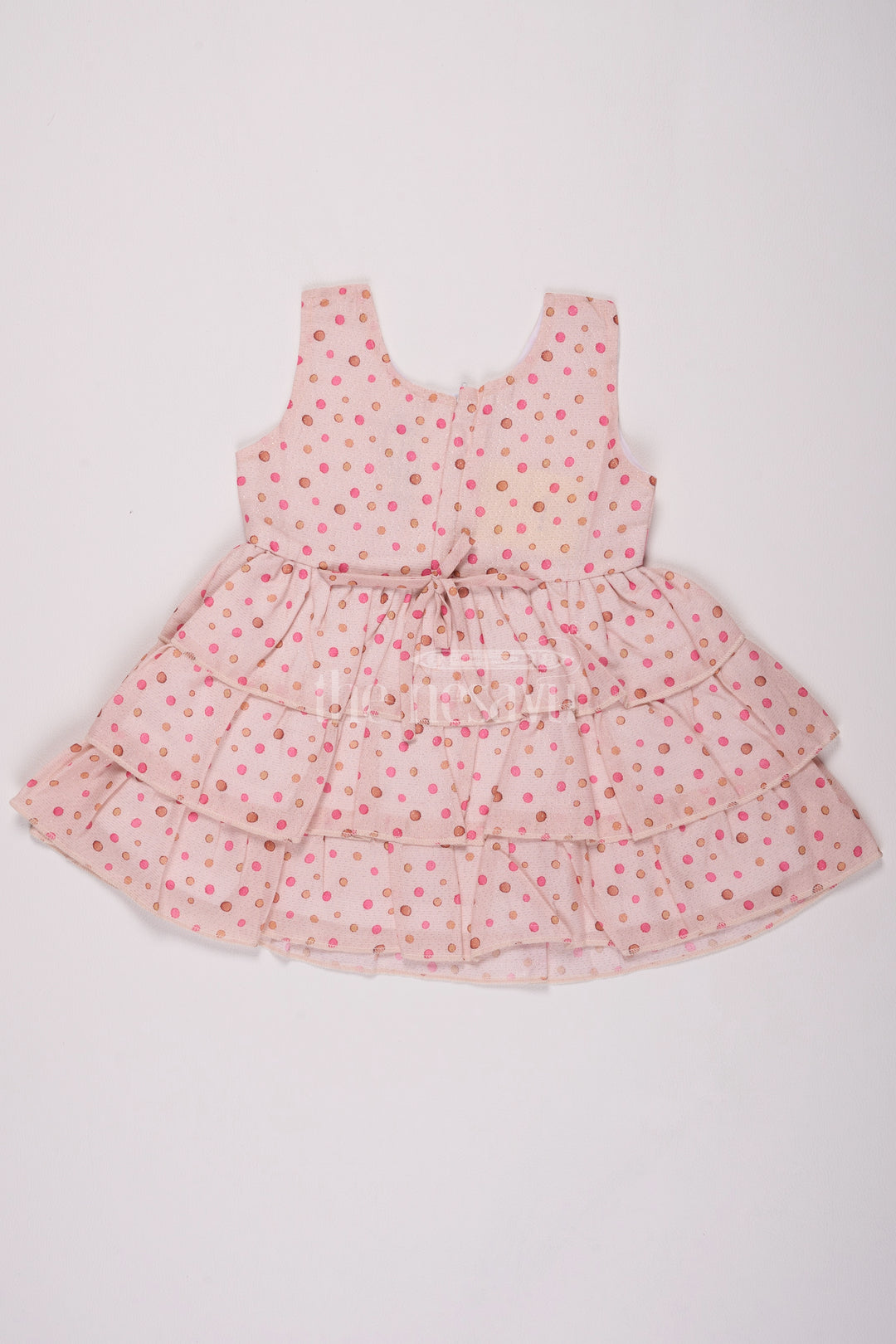 Girls Pink Brasso Dress with Polka Dot Print and Layered Skirt for Special Occasions