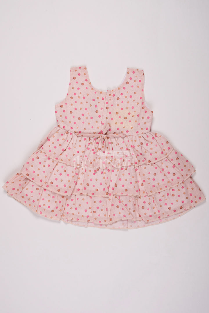 Girls Pink Brasso Dress with Polka Dot Print and Layered Skirt for Special Occasions