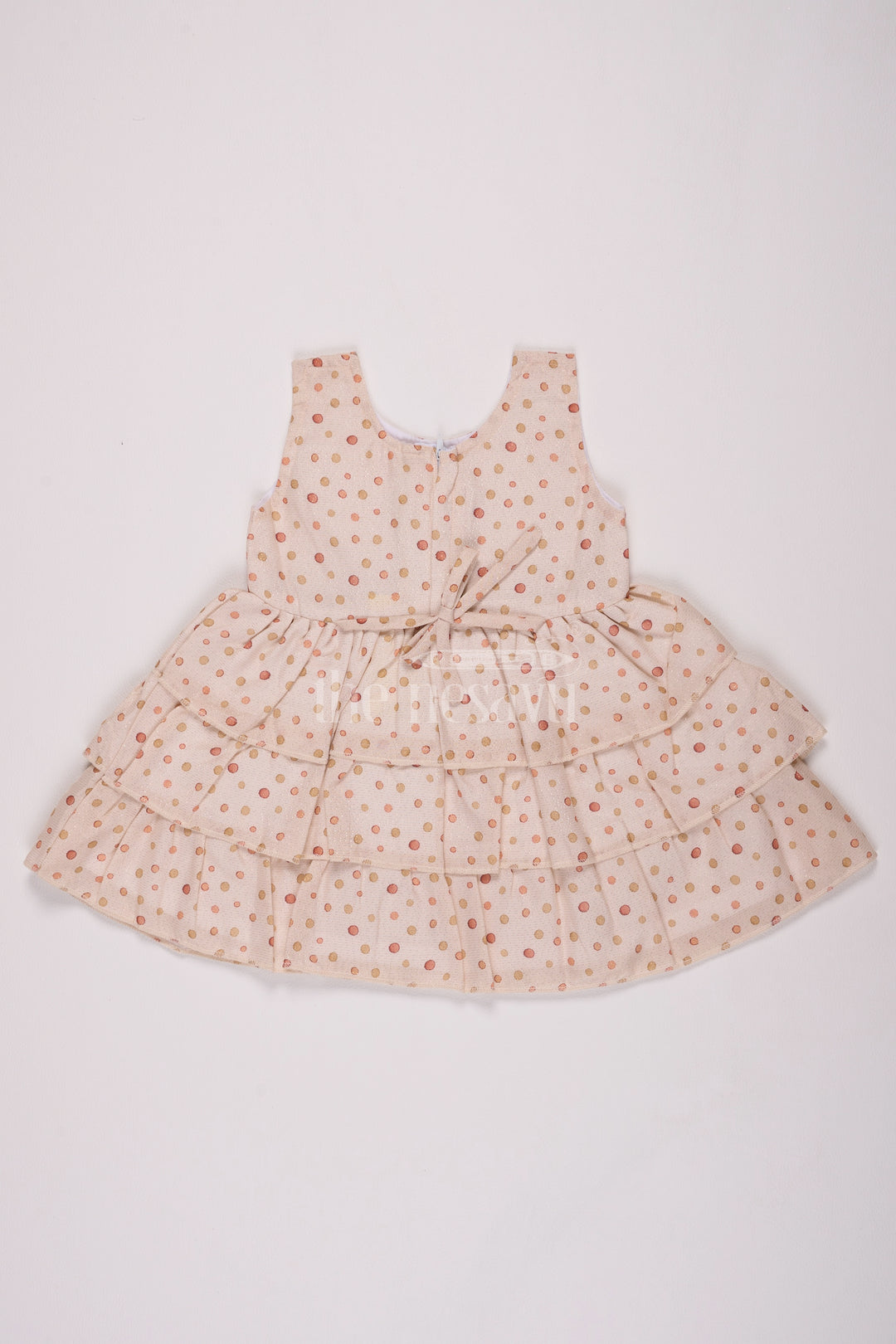 Girls Cream Brasso Polka Dot Dress with Rust Bow and Layered Skirt for Festive Gatherings