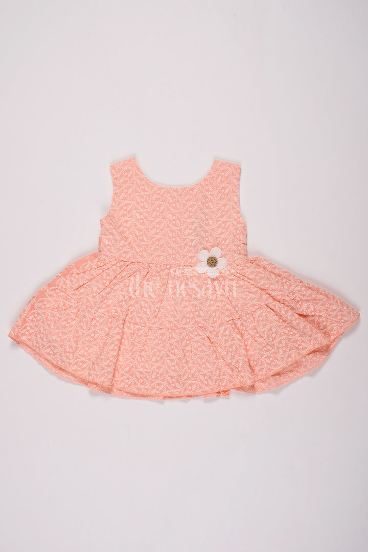 Girls Pink Sleeveless Cotton Frock with Floral Print and Daisy Appliqué for Playdates