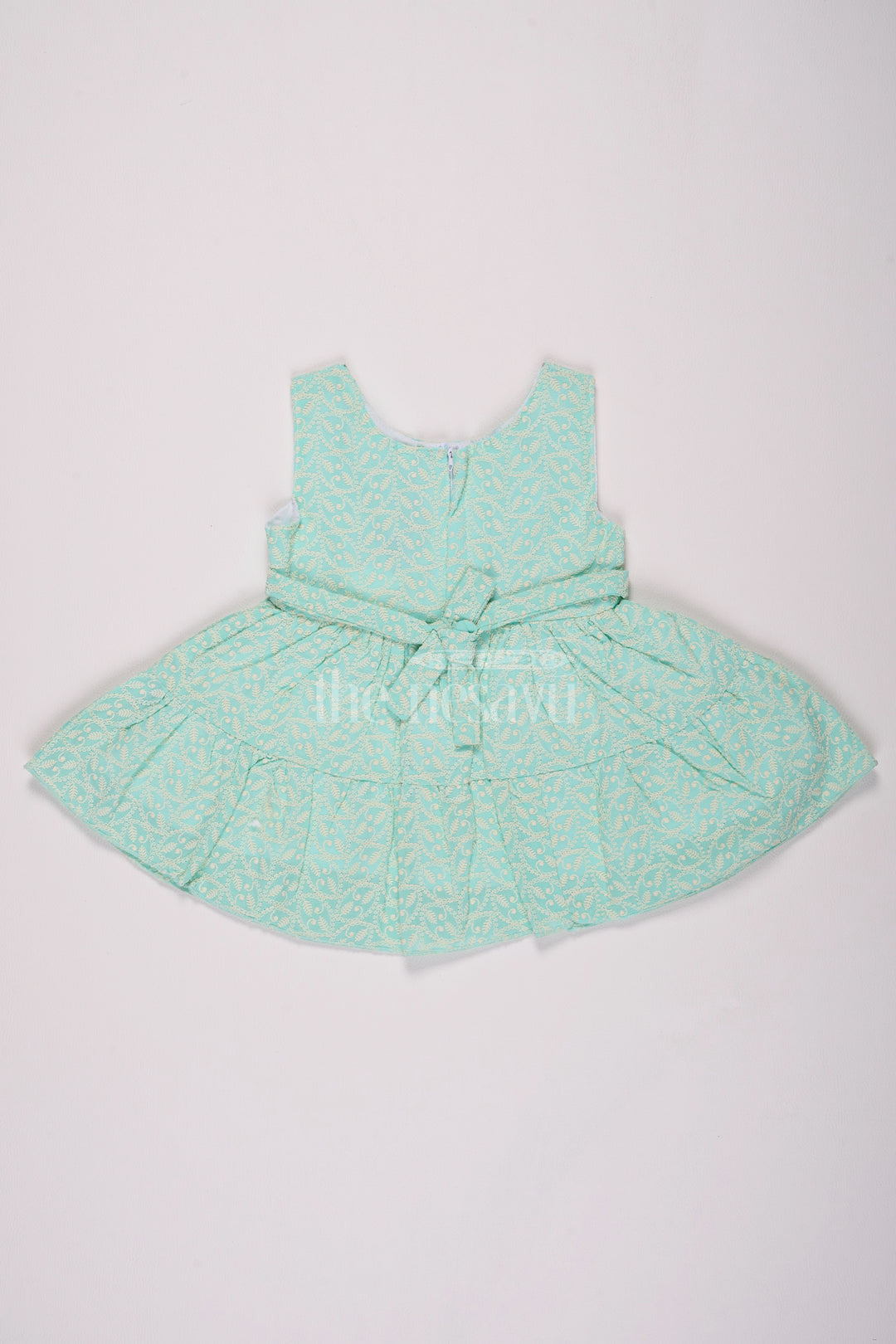 Aqua Blue Cotton Baby Frock with Floral Vine Print and Daisy Appliqué for Girls