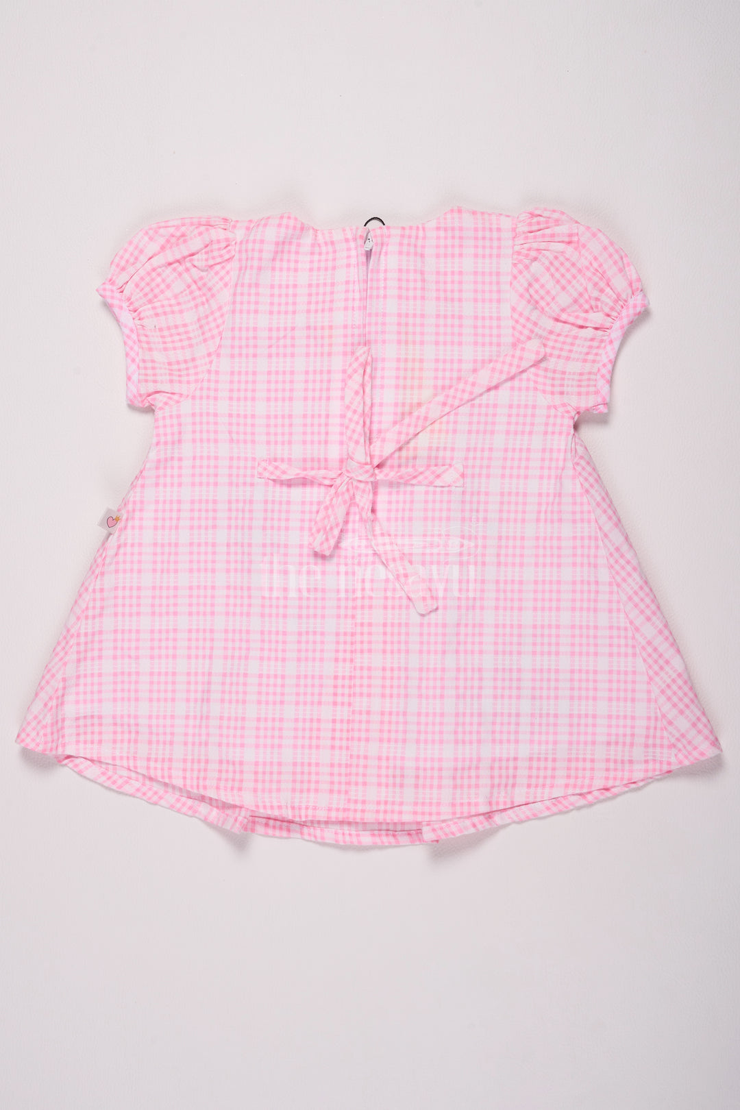 Pink Gingham Baby Cotton Frock with Colorful Butterfly Appliqué and Puff Sleeves for Girls