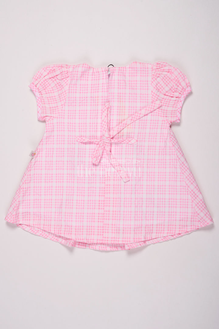 Pink Gingham Baby Cotton Frock with Colorful Butterfly Appliqué and Puff Sleeves for Girls