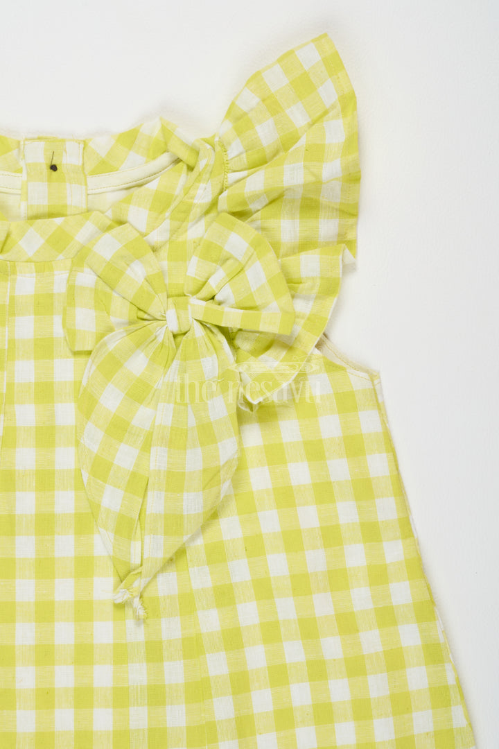 Pure Cotton Casual Baby Frocks for Girls in Yellow with Gingham Checks and Flutter Sleeves