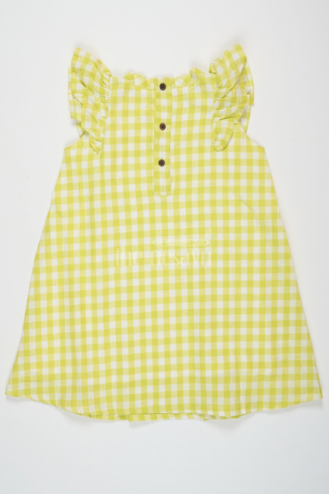 Pure Cotton Casual Baby Frocks for Girls in Yellow with Gingham Checks and Flutter Sleeves