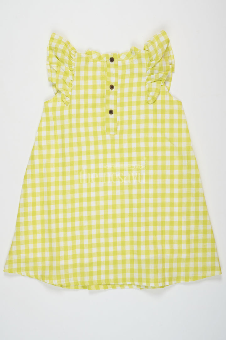 Pure Cotton Casual Baby Frocks for Girls in Yellow with Gingham Checks and Flutter Sleeves