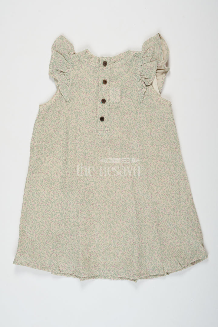 Organic Muslin Girls Cotton Printed Frock with Ruffle Shoulders and Animal Print