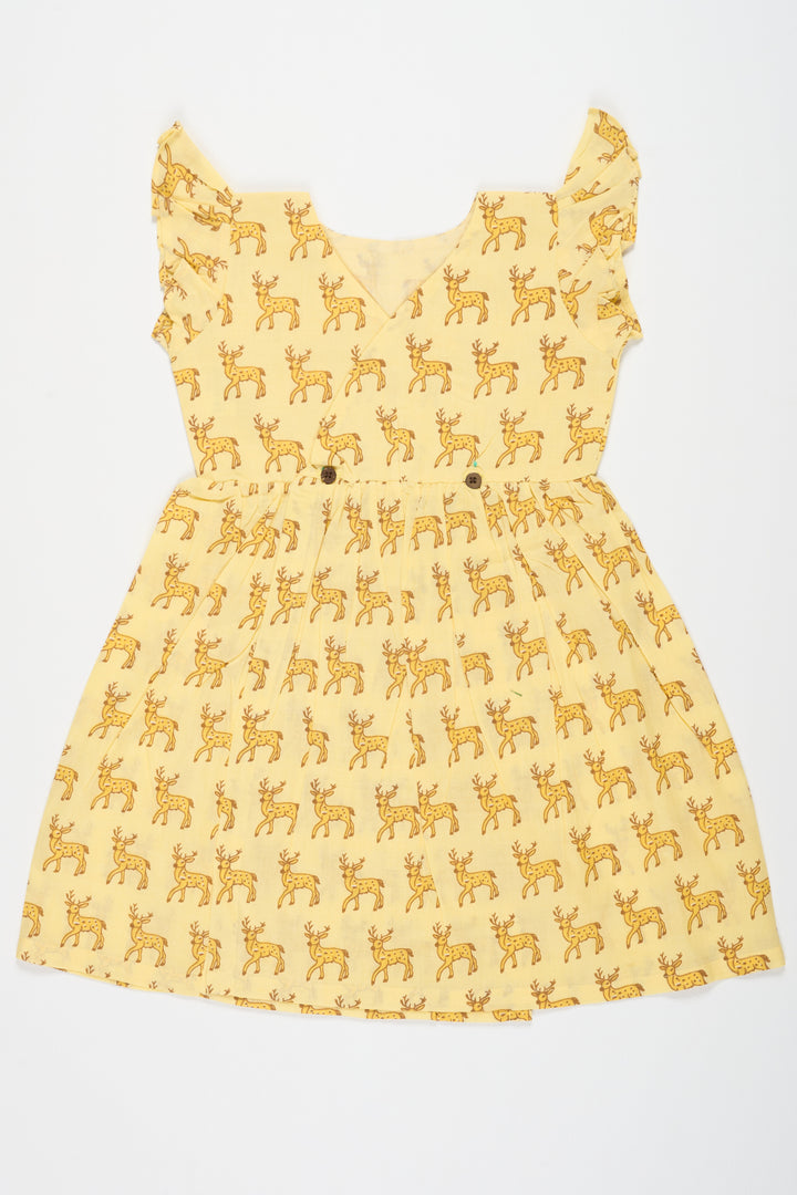 Yellow Cotton Frock with Deer Print for Babies Adorable Outfit for Playful Days