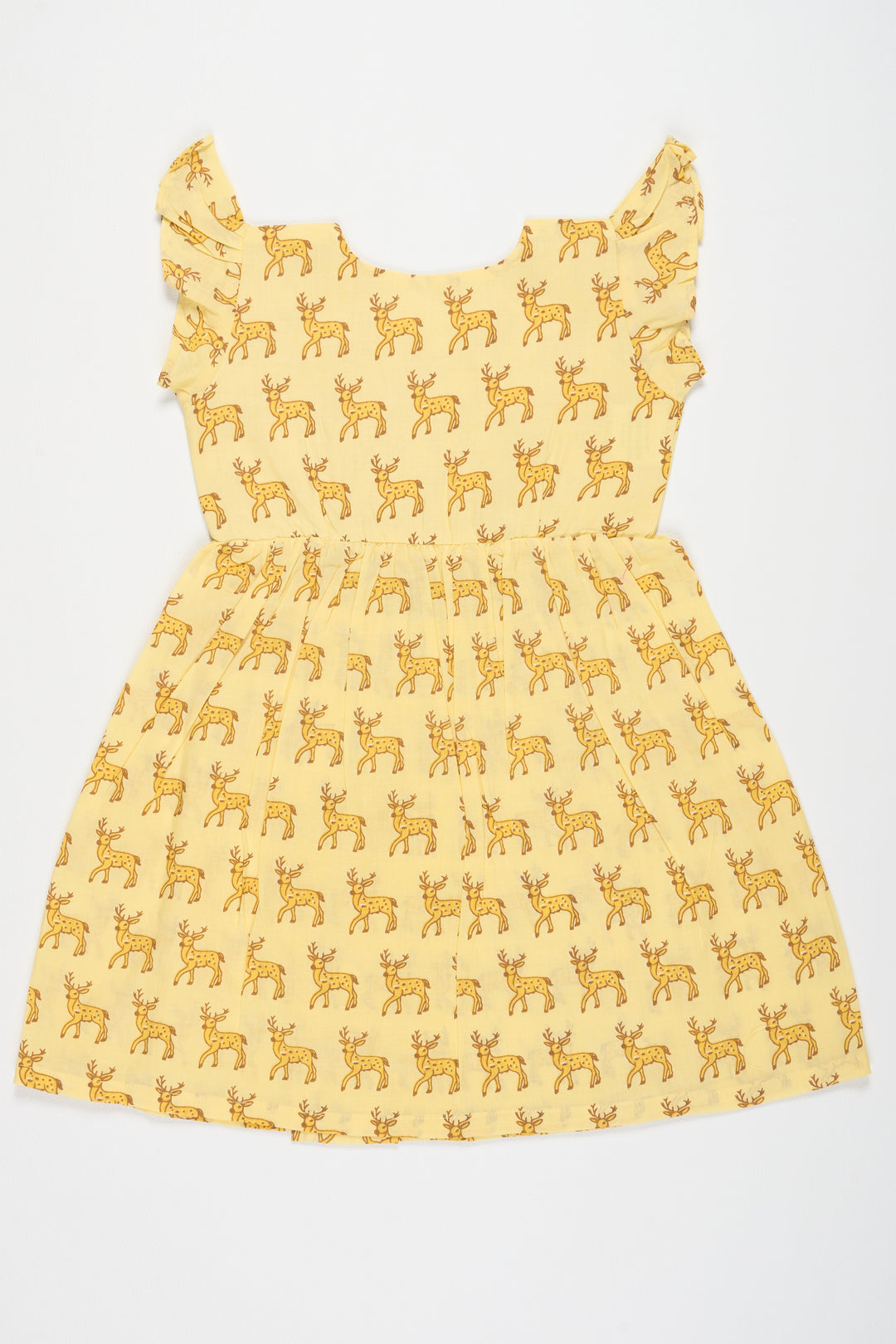 Yellow Cotton Frock with Deer Print for Babies Adorable Outfit for Playful Days