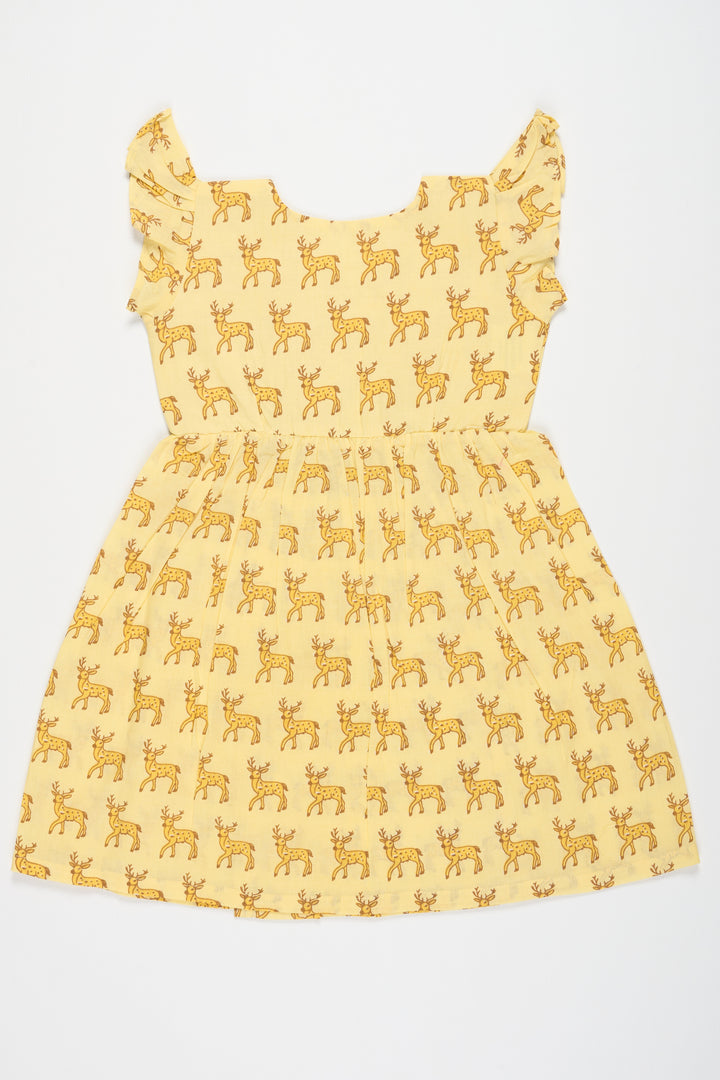 Yellow Cotton Frock with Deer Print for Babies Adorable Outfit for Playful Days