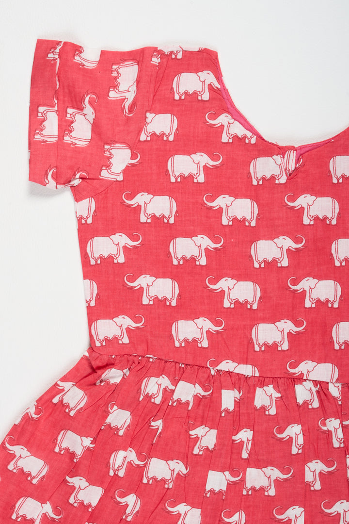 Red Baby Cotton Party Frock with Elephant Print and Short Sleeves Perfect for Birthday Celebrations