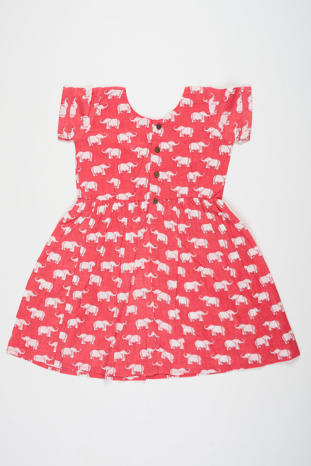 Red Baby Cotton Party Frock with Elephant Print and Short Sleeves Perfect for Birthday Celebrations