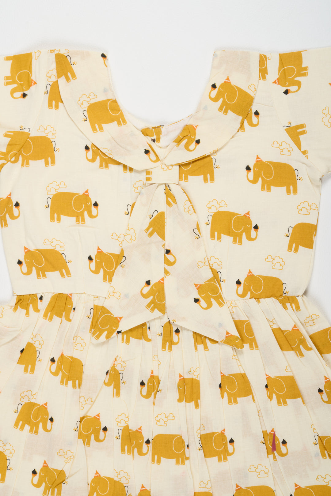 Yellow Baby Cotton Frock with Elephant Print and Bow Detail Ideal for Casual Outings