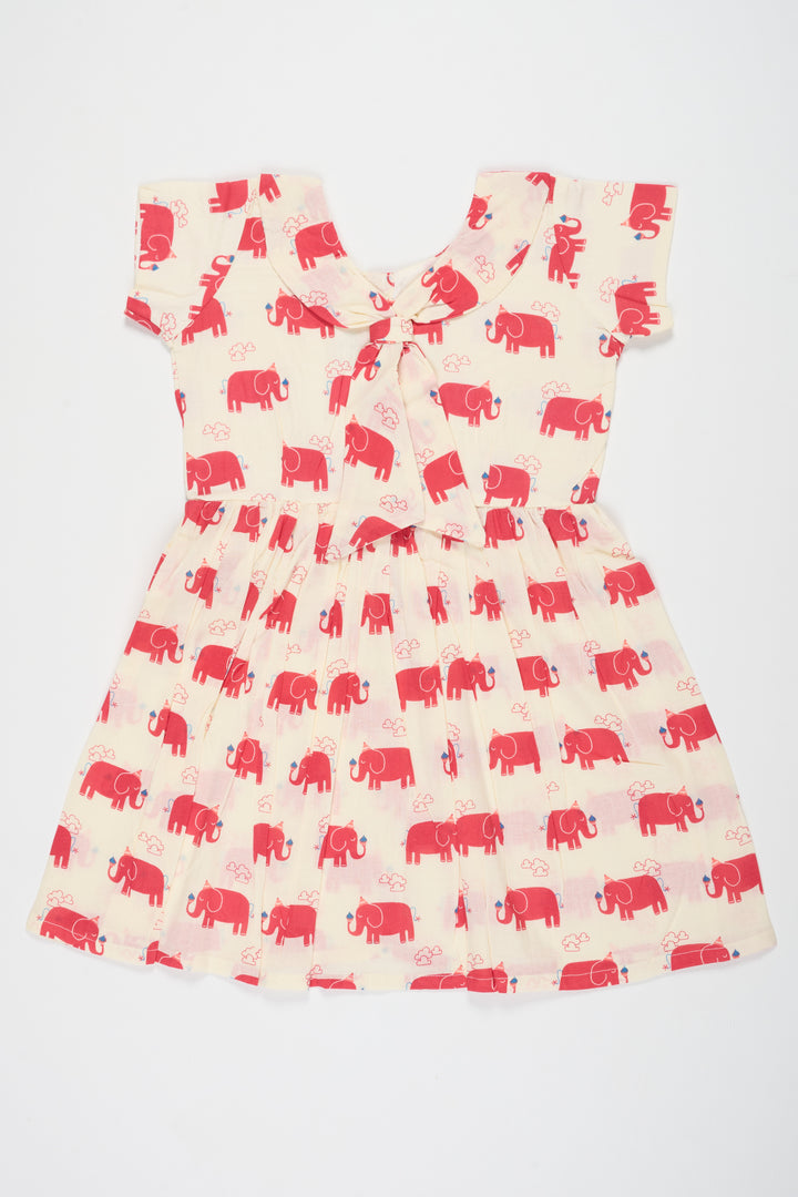 Red Cotton Frock with Elephant Print for Babies Comfortable and Stylish for Playdates