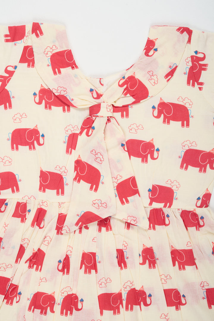 Red Cotton Frock with Elephant Print for Babies Comfortable and Stylish for Playdates