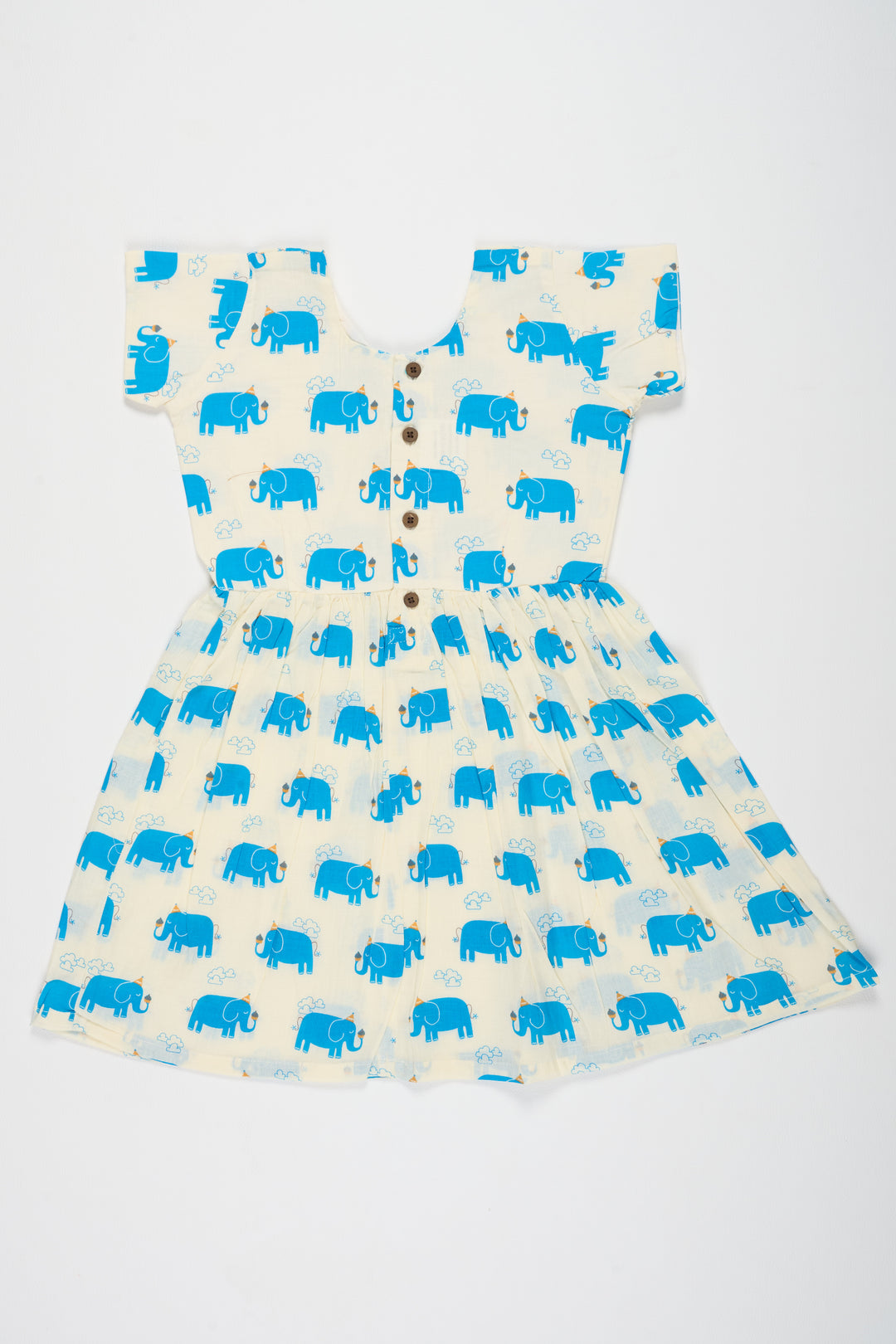 Blue Cotton Baby Frock with Elephant Print and Bow Detail Ideal for Summer Outings