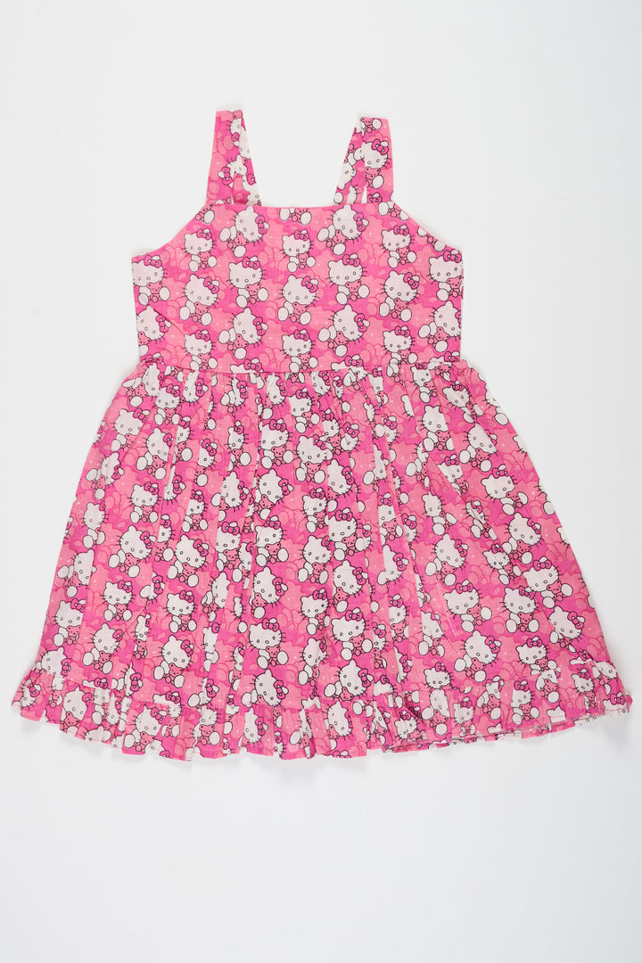 Pink Baby Cotton Party Frock with Cute Character Print Fun Outfit for Birthday Celebrations