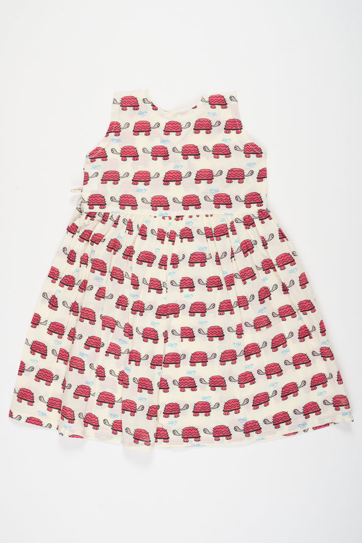 Pink Floral Cotton Frock with Tortoise Print for Babies Comfortable and Adorable Design