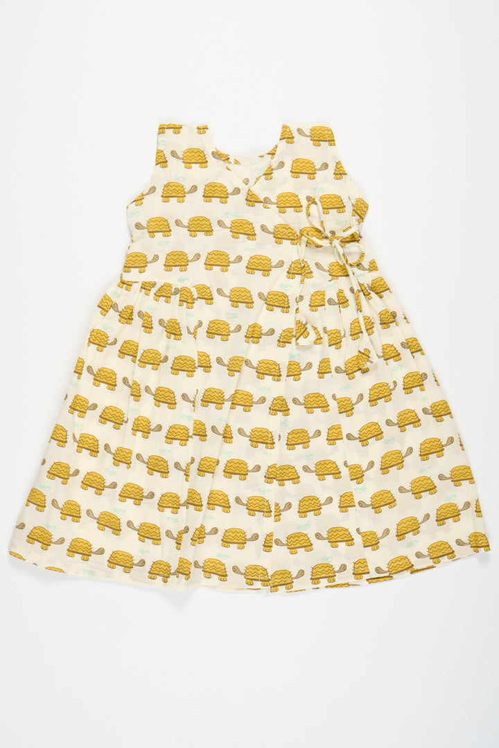 Yellow Cotton Frock with Tortoise Print for Babies Lightweight and Breathable Summer Outfit