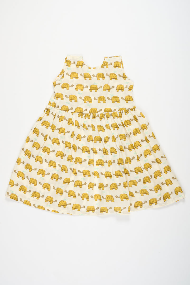 Yellow Cotton Frock with Tortoise Print for Babies Lightweight and Breathable Summer Outfit