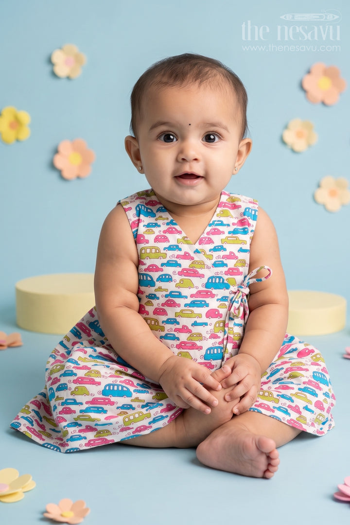Cotton Baby Frock with Colorful Car Print Perfect for Fun Family Outings