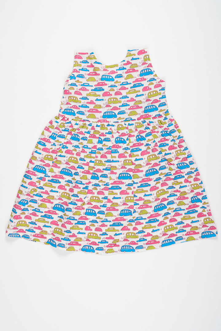 Cotton Baby Frock with Colorful Car Print Perfect for Fun Family Outings