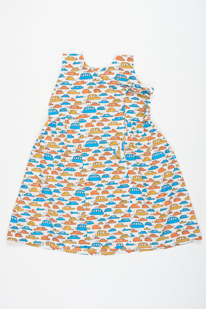 Adorable Casual Cotton Frock for Baby Girls with Fun Car Print Comfortable Everyday Wear