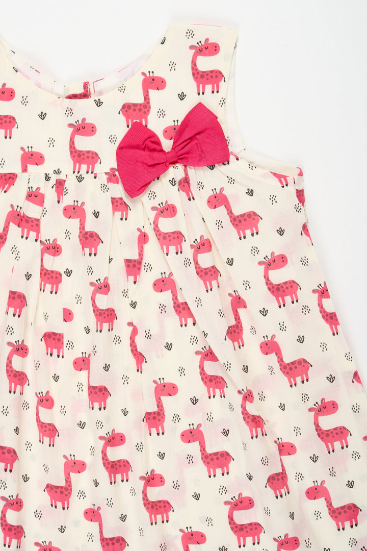 Cotton Baby Frock with Playful Giraffe Print Soft and Breathable Daily Wear for Baby Girls