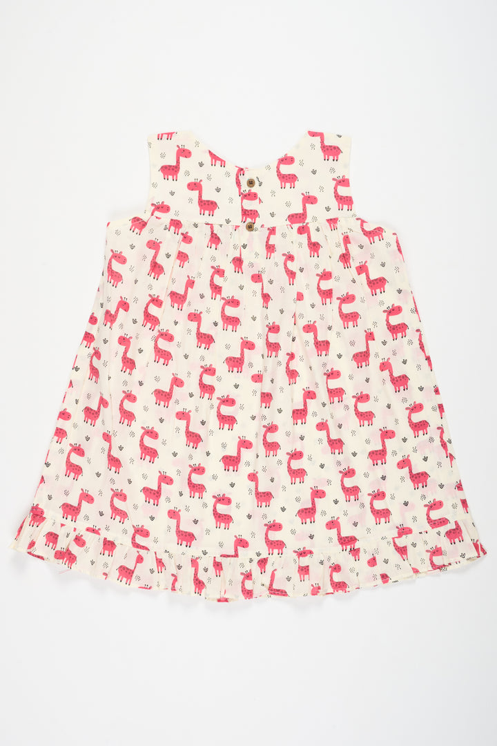 Cotton Baby Frock with Playful Giraffe Print Soft and Breathable Daily Wear for Baby Girls