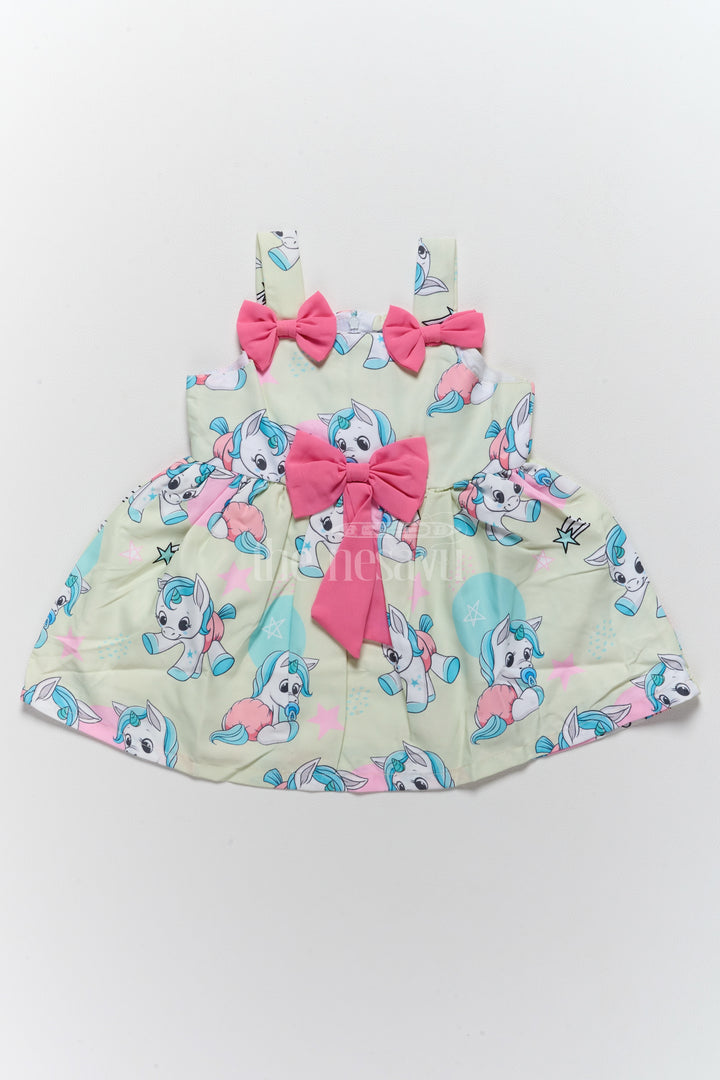 Baby Fancy Western Frock with Adorable Unicorn Prints and Pink Bow Accents