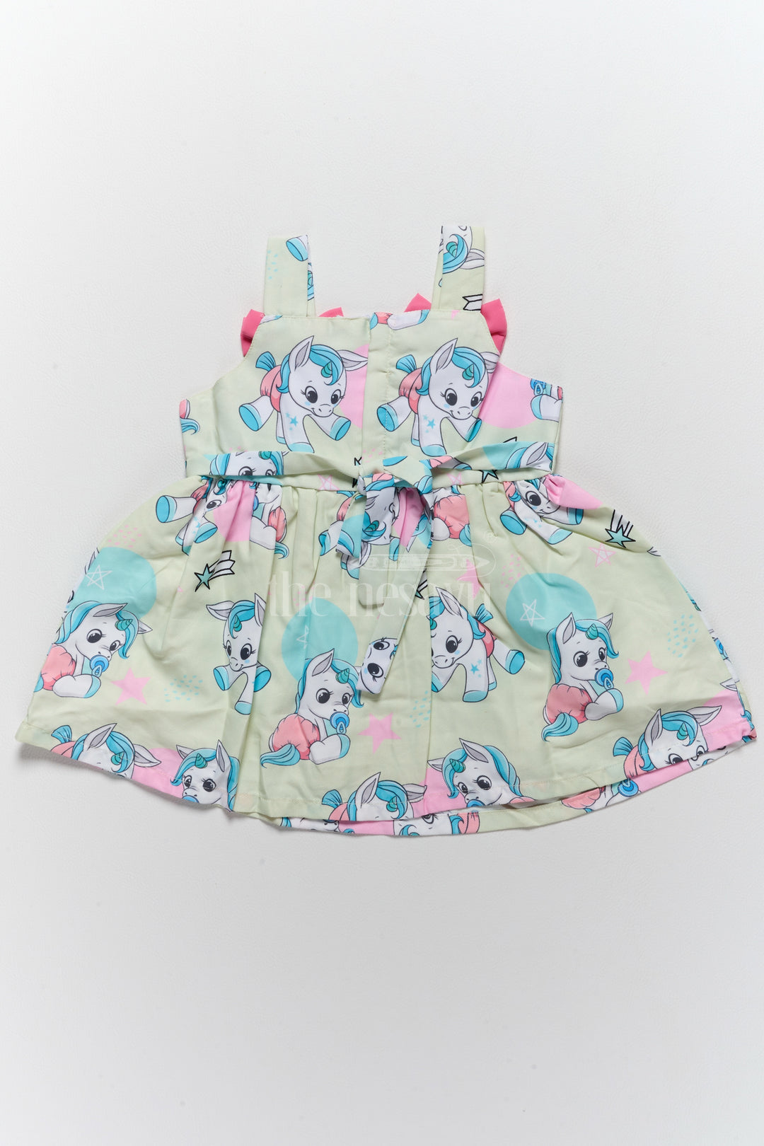 Baby Fancy Western Frock with Adorable Unicorn Prints and Pink Bow Accents