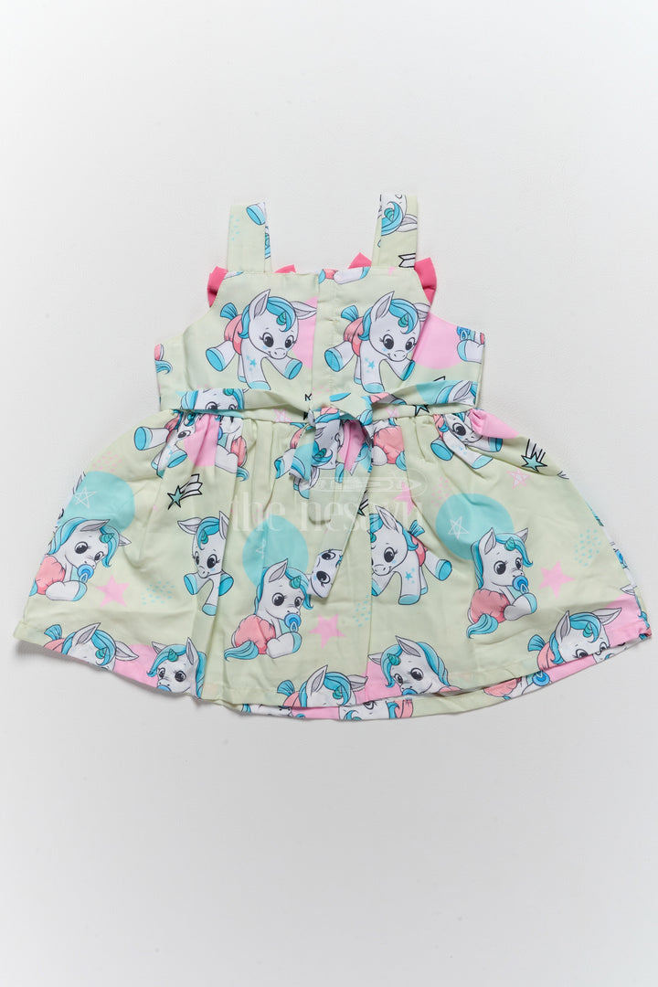 Baby Fancy Western Frock with Adorable Unicorn Prints and Pink Bow Accents