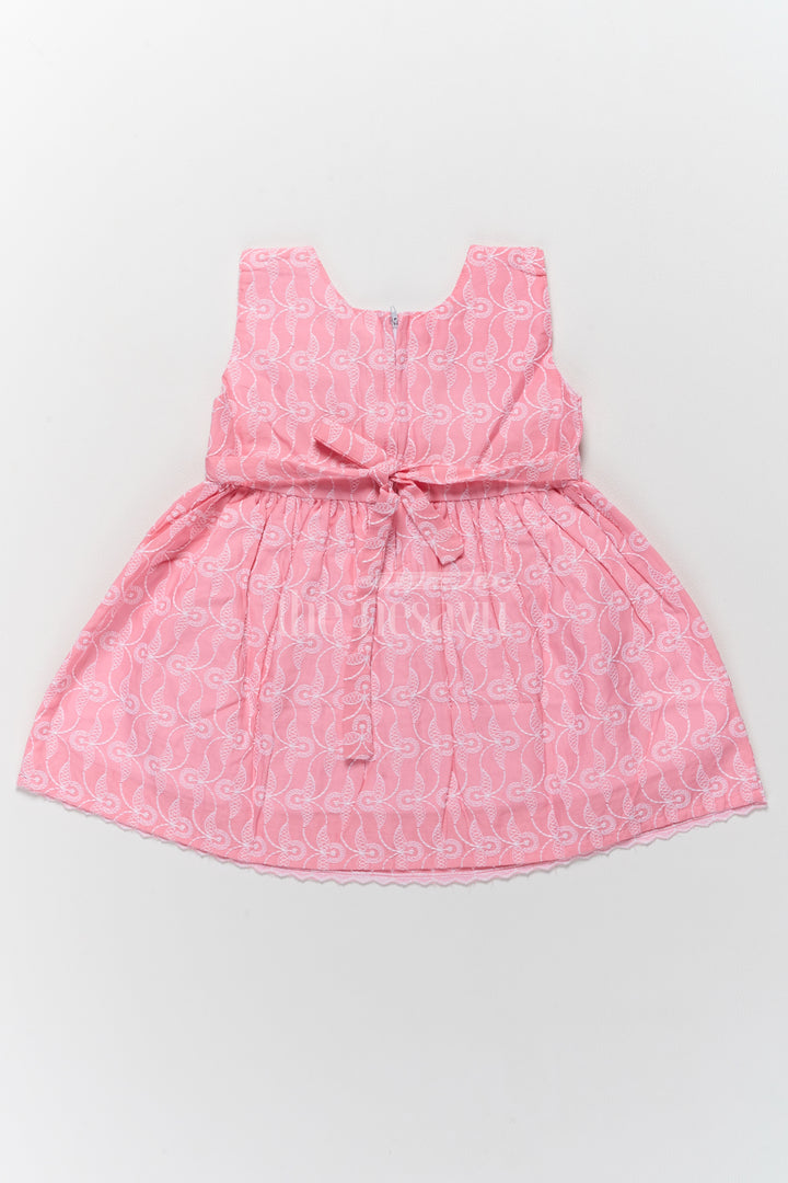 Baby Cotton Dress with Pink Embroidered Patterns and Ruffled Collar