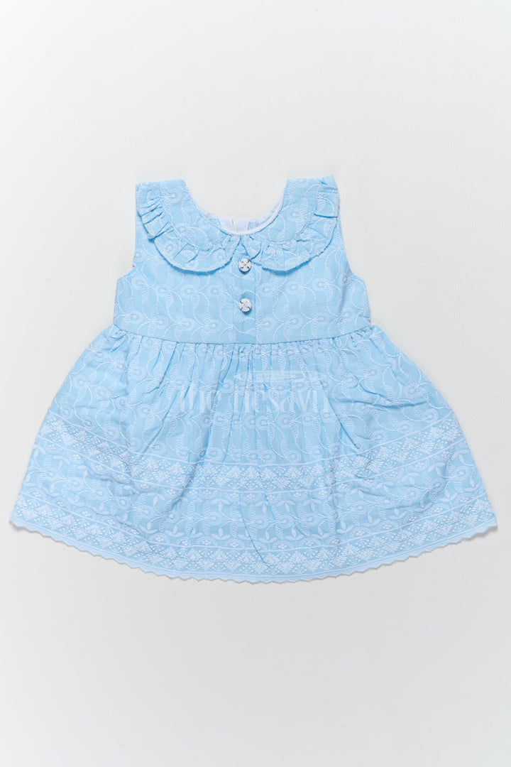 Baby Cotton Newborn Dress with Light Blue Embroidered Detailing