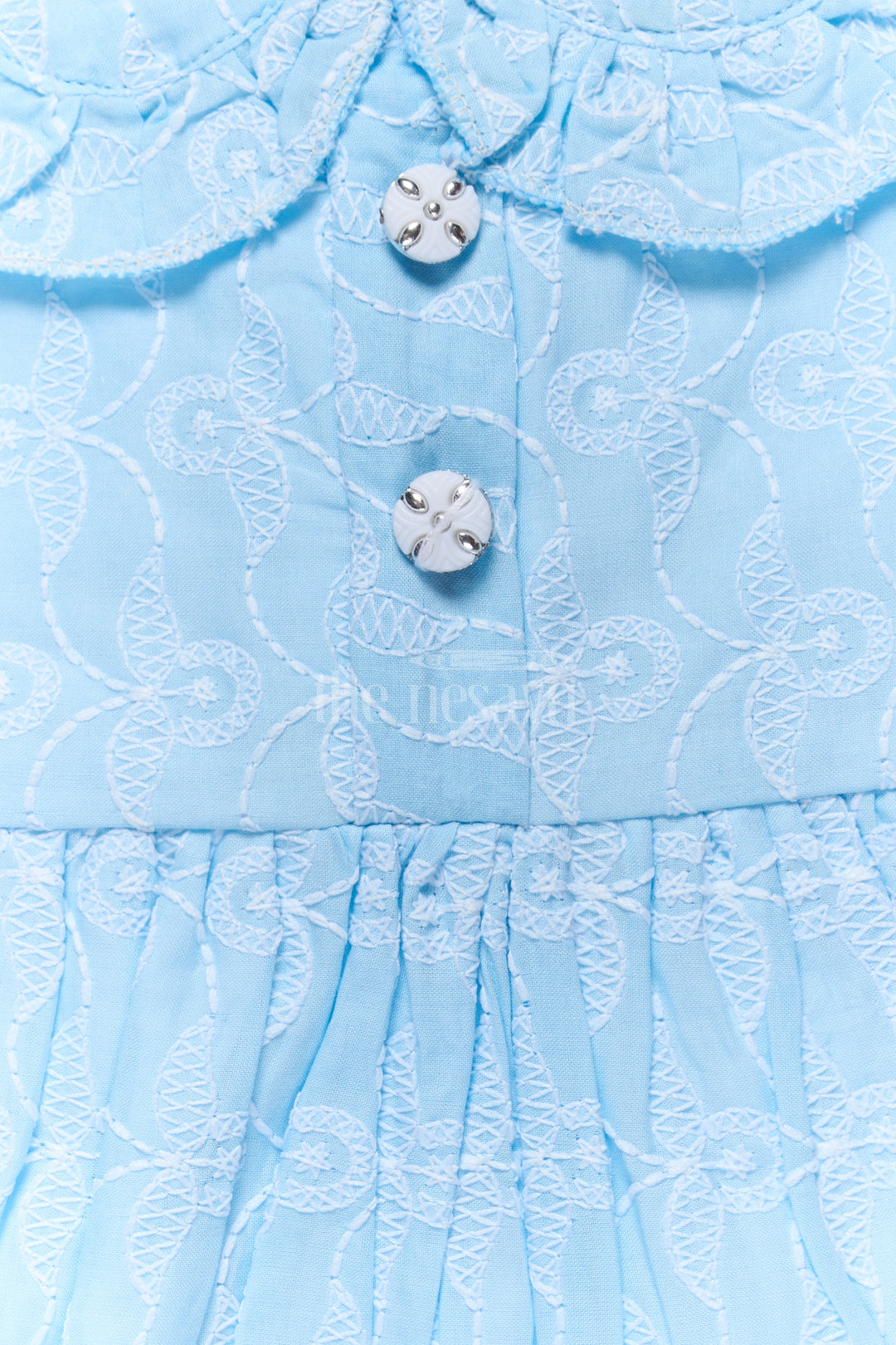 Baby Cotton Newborn Dress with Light Blue Embroidered Detailing