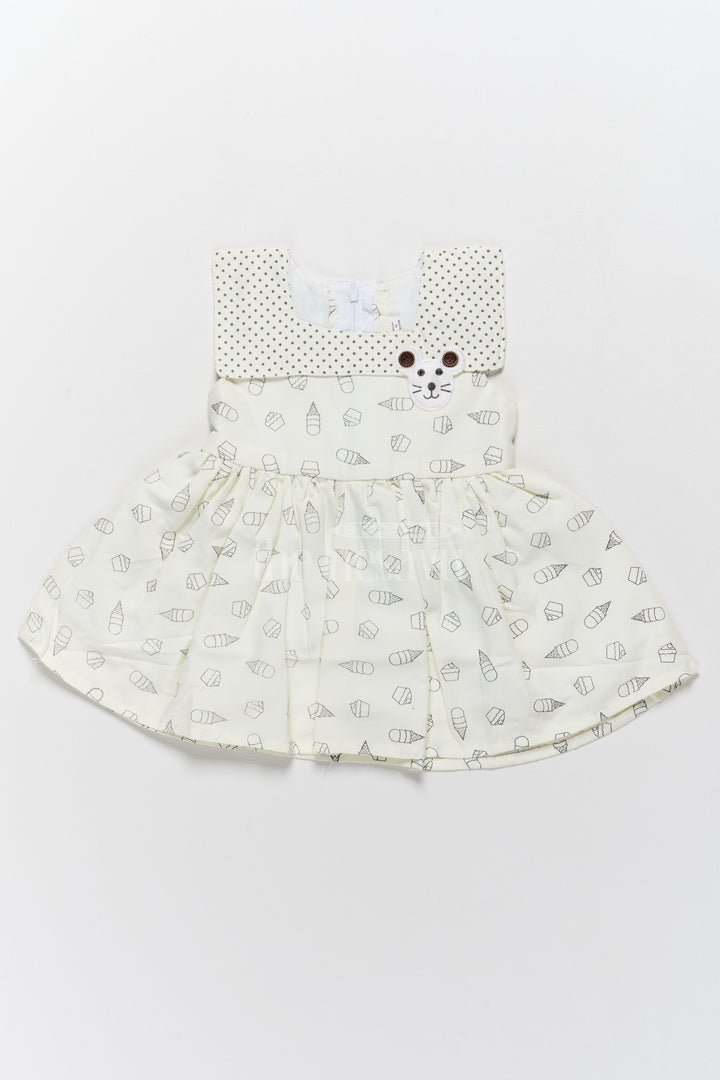 Baby Cotton Frock with Cute Ice Cream Print and Polka Dot Yoke